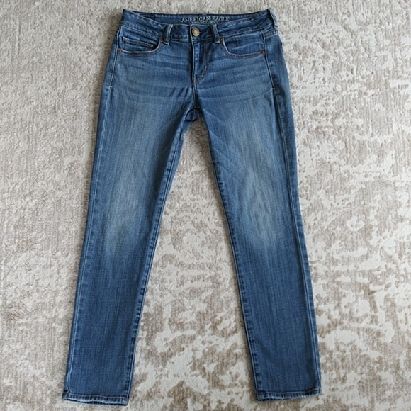 AEO Skinny Stretch Distressed Whiskering Jeans 6S Blue - Picture 2 of 16
